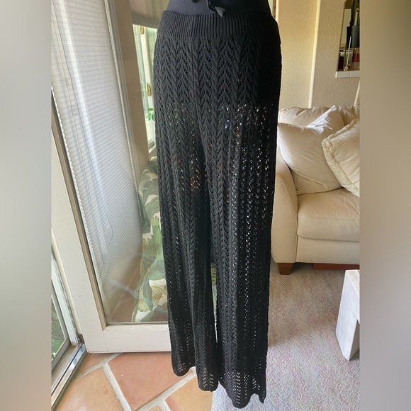 Crochet 2 pc Set Black Top & Stretchy Wide Leg Crochet Pants … - Picture 10 of 16